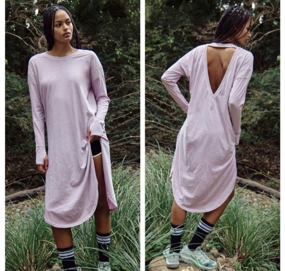 Free People FP MOVEMENT Long Game Tunic Layer Thumbholes Athleisure XS Pink Ae4